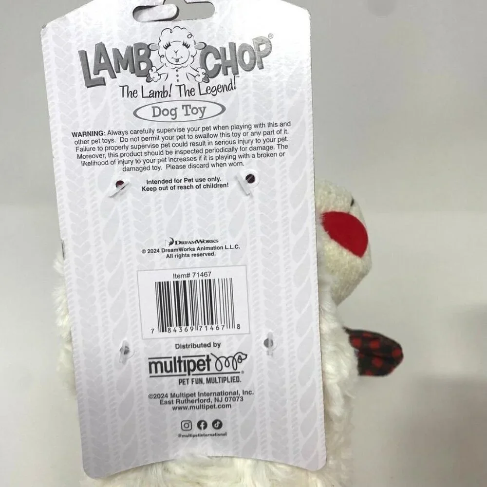 Multipet Lamb Chop with Red Buffalo Check Dog Interactive 10.5
